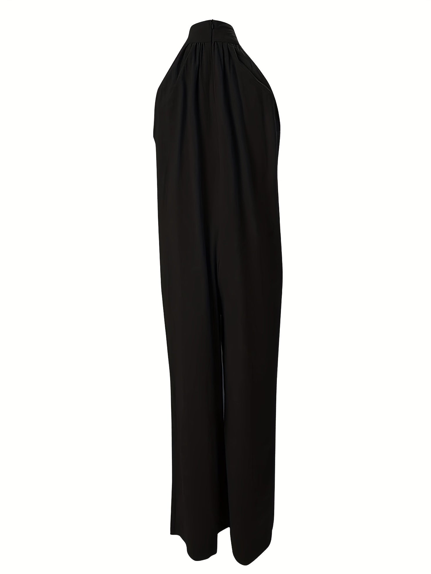 Solid Ruched Jumpsuit High Neck Wide Leg Women's Clothing