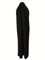Solid Ruched Jumpsuit High Neck Wide Leg Women's Clothing