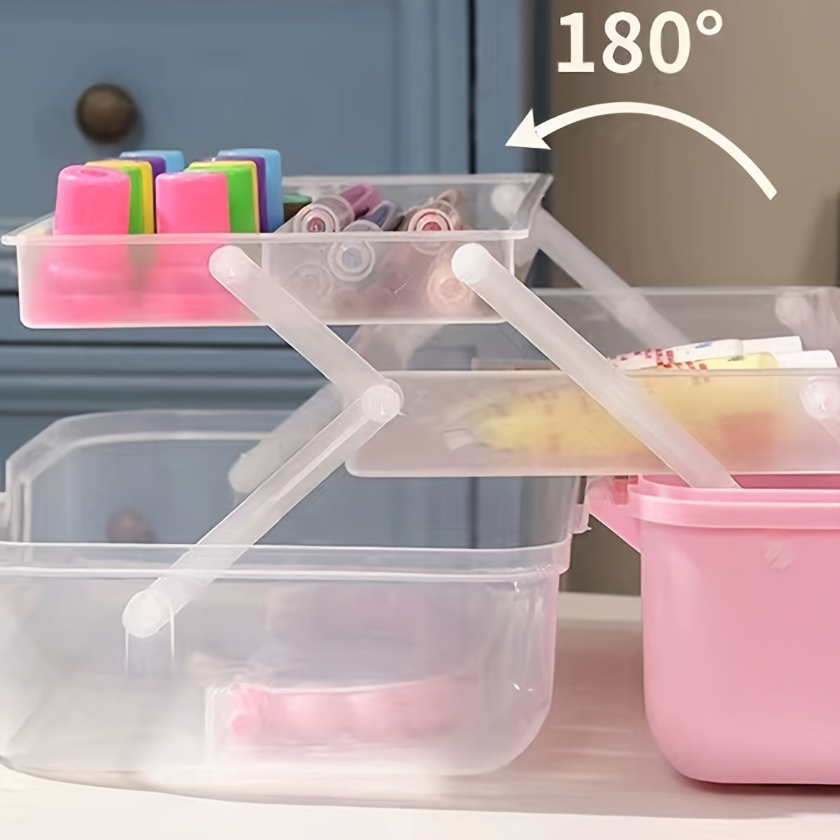 1pc Three-layer Portable Storage Box Foldable Large Hardware Tool Box