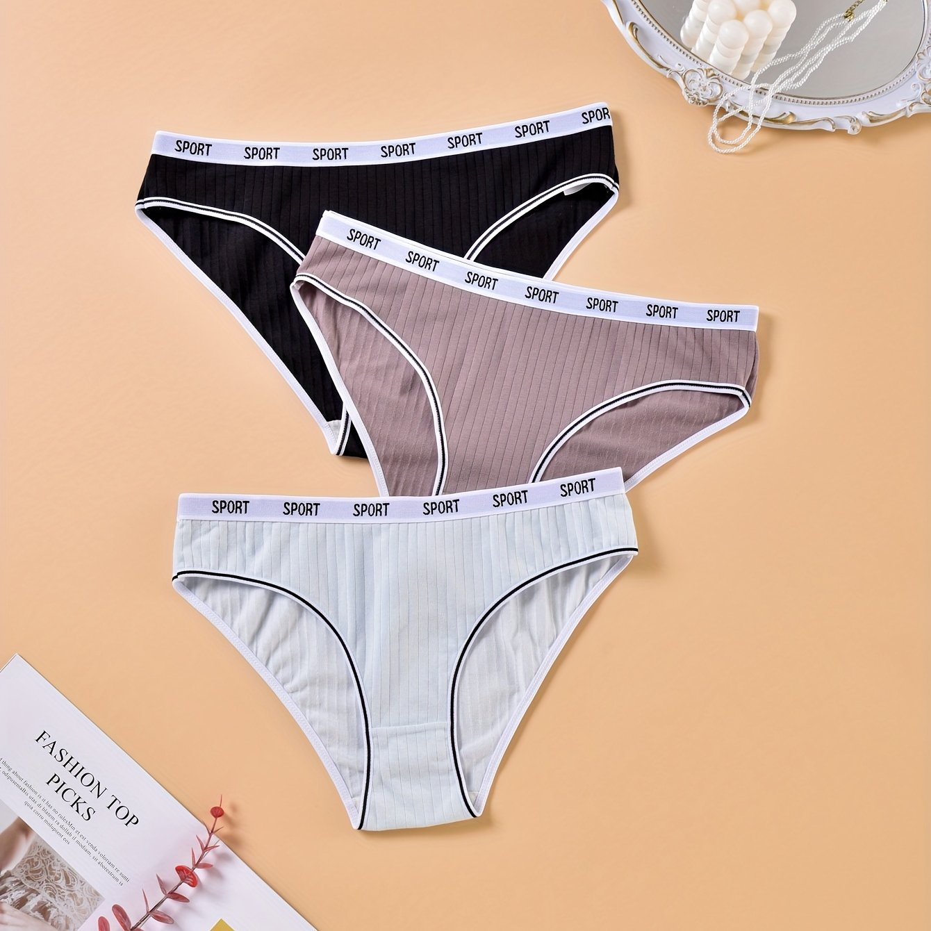 3 Pack Ribbed Panties Set Women's Briefs Set