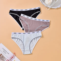 3 Pack Ribbed Panties Set Women's Briefs Set