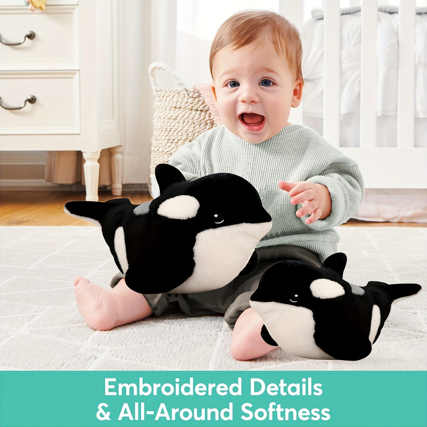 Soft Killer Whale Plush Toy - Fluffy Cartoon Doll for Home Decor
