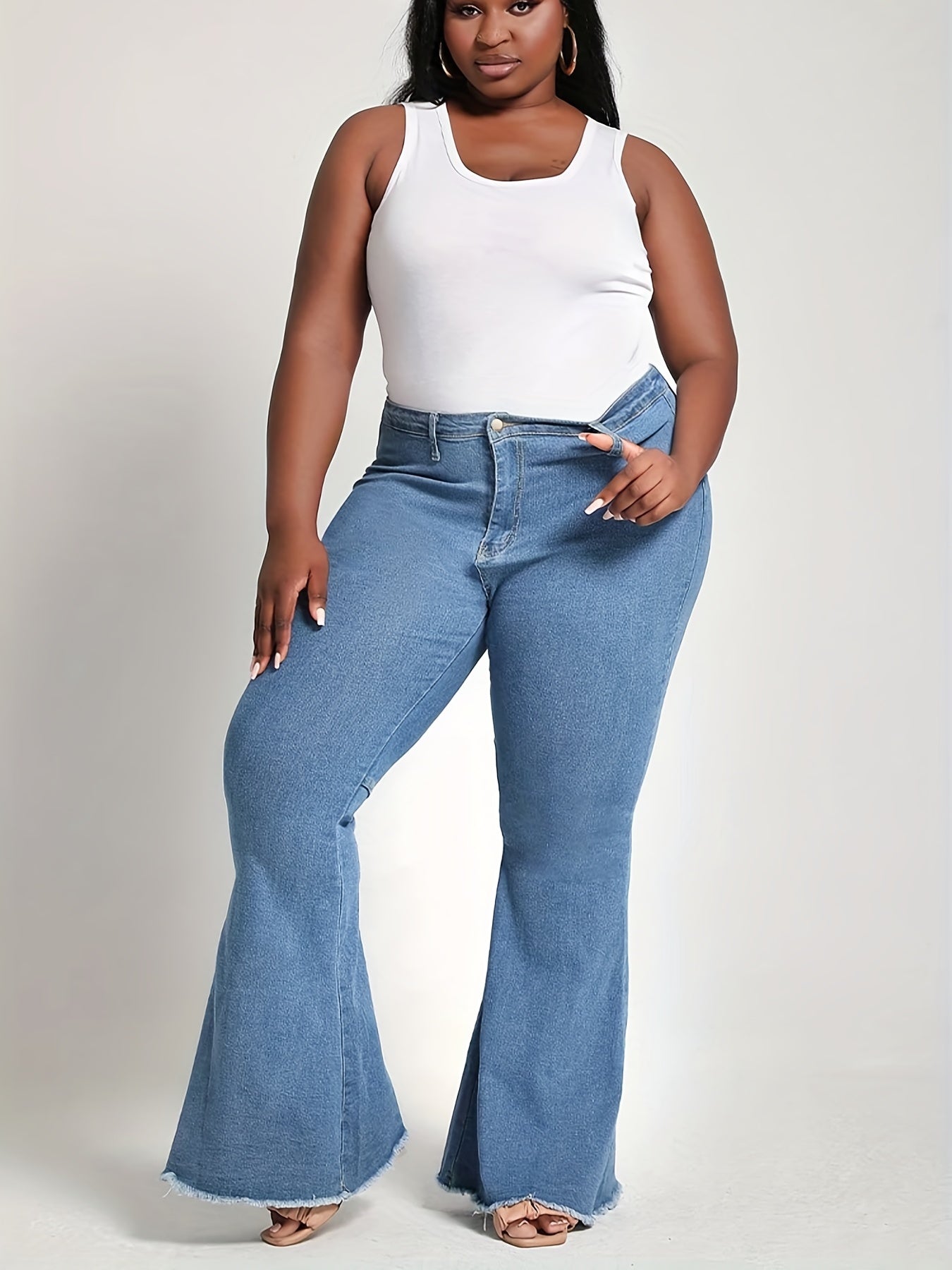 Mid-Stretch Flare Leg Jeans Button Fly
