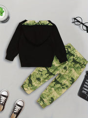 Boy's Dino Print Hoodie & Pants Set for Spring Fall