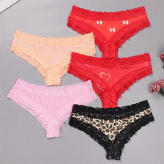 5 Pack Plus Size Sexy Panties Set Leopard & Heart Print Bikini Pant