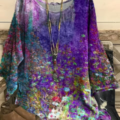 Casual Blouse Women's Plus Tie Dye Floral Print Long Sleeve Top
