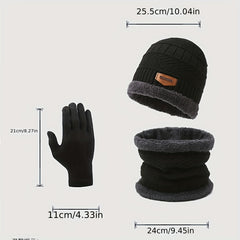 Winter Velvet Lining Knitted Hat Scarf Gloves Set Touch Screen Thermal Gloves