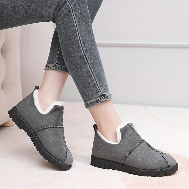Women's Plush Lined Snow Boots Wear Resistance Non Slip Round Toe Flat Shoes