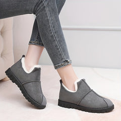 Women's Plush Lined Snow Boots Wear Resistance Non Slip Round Toe Flat Shoes