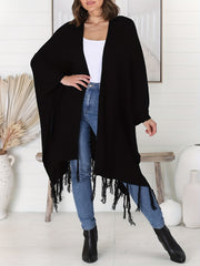 Fringe Trim Open Front Cardigan