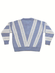 Colorblock Stripe Print V Neck Zipper Sweater