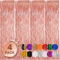 4pcs Rose Golden Foil Fringe Backdrop Curtains Birthday Party Decorations