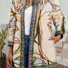 Abstract Print Open Front Jacket Women's Clothing