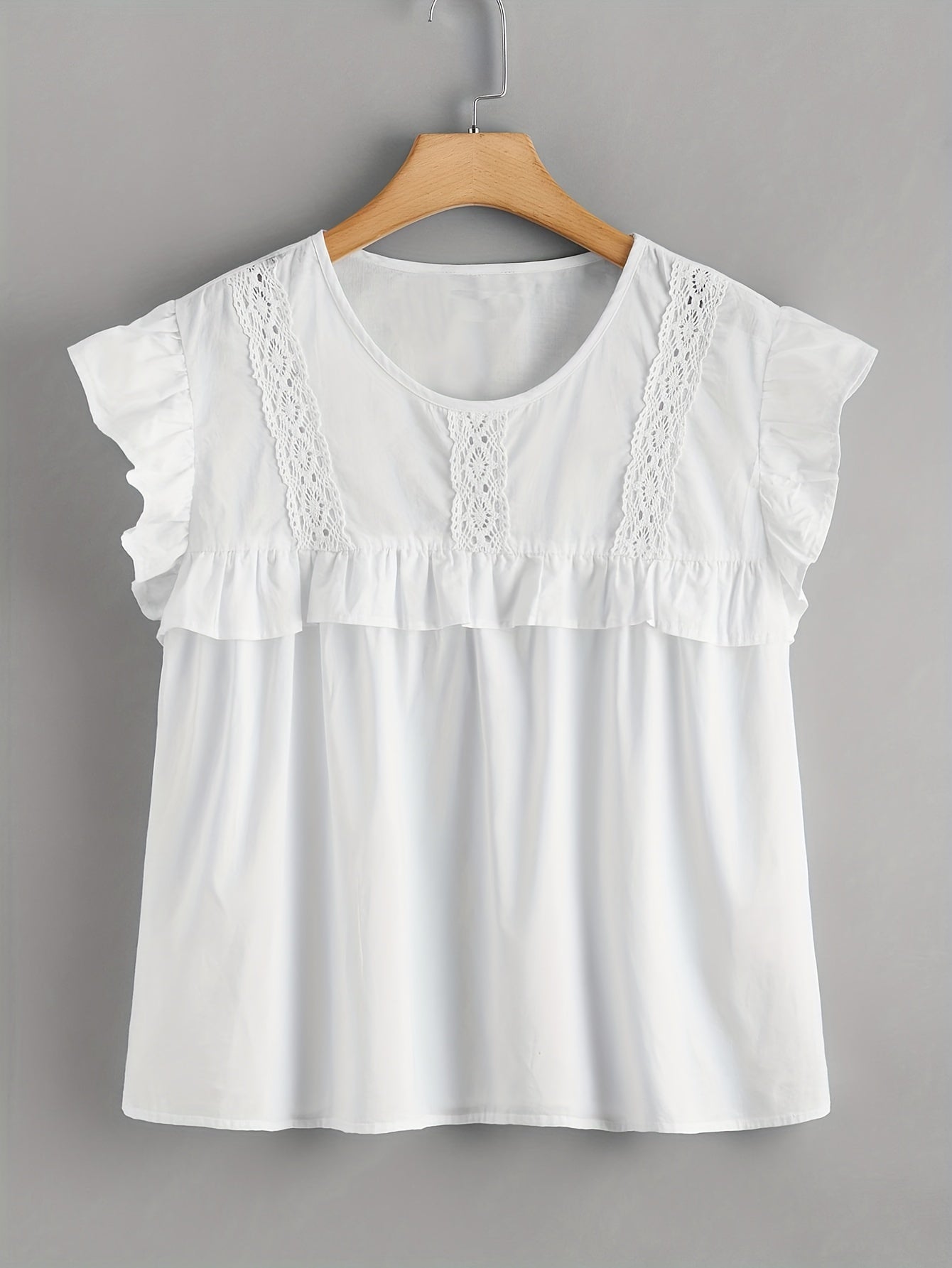 Lace Trim Cap Sleeve Blouse
