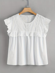 Lace Trim Cap Sleeve Blouse