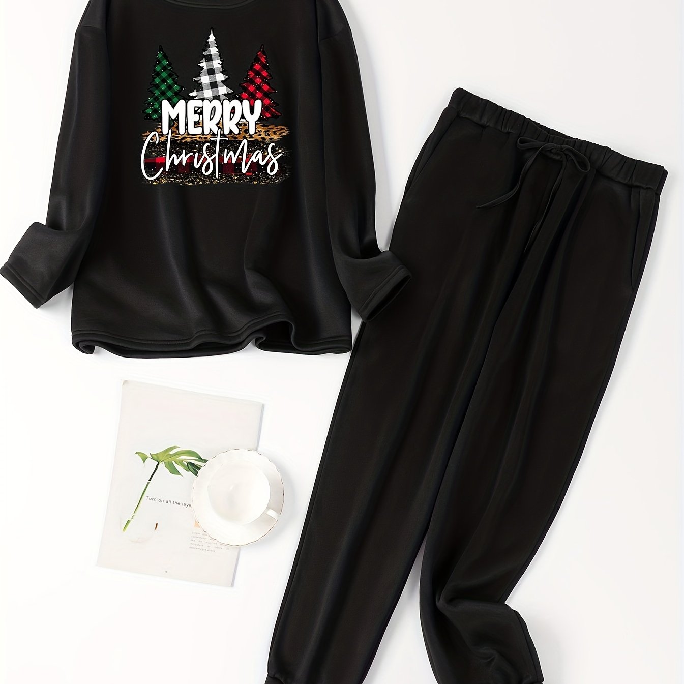 Women's Plus Size Christmas Lounge Set Fleece