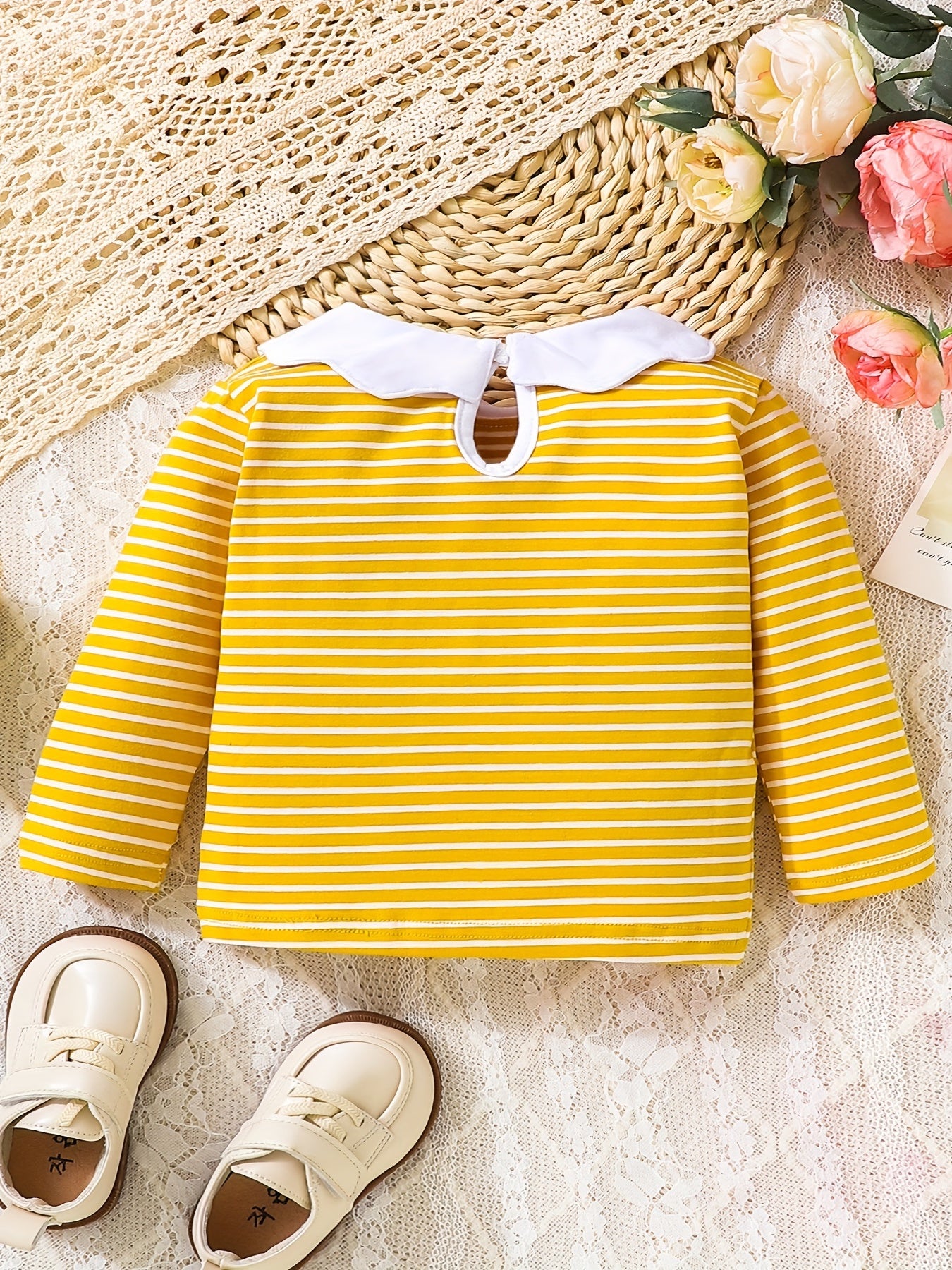 Baby Girls Colorful Striped Ruffle Collar Long Sleeve T Shirt