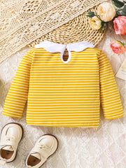 Baby Girls Colorful Striped Ruffle Collar Long Sleeve T Shirt