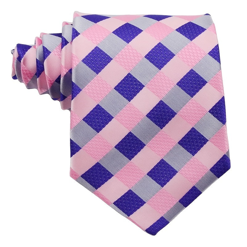 Men's Purple Pink Plaid Checks Tie 3 6 Inch