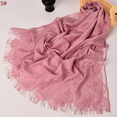 Women's Lace Ripple Long Scarf Lightweight Shawl Solid Fringe Tassels