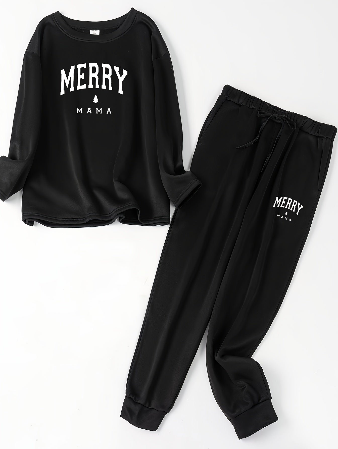 Women's Two Piece Lounge Set - Letter & Tree Print Pajama Set