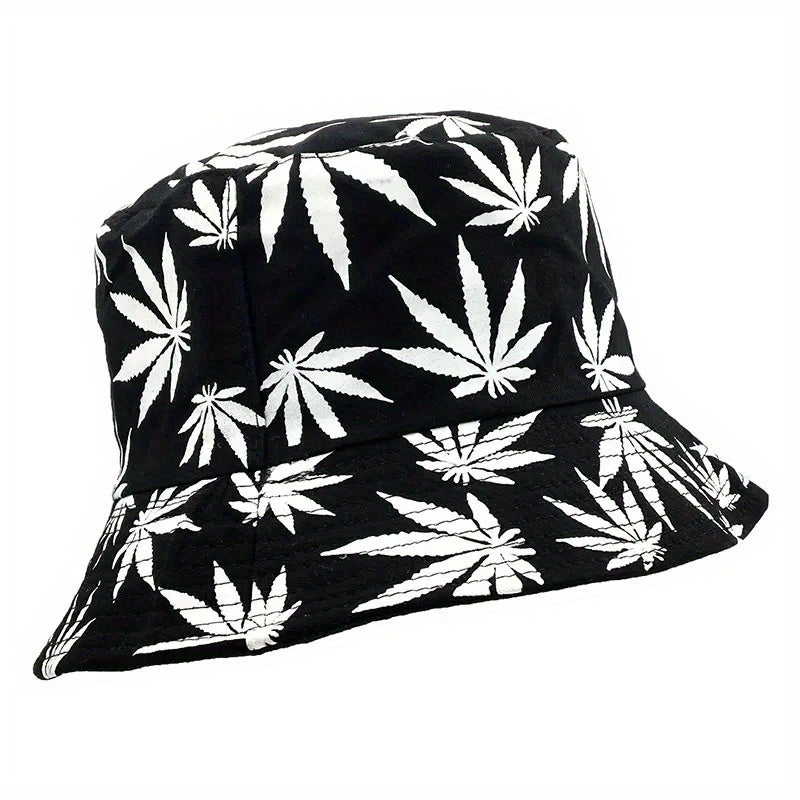 Leaf Print Bucket Hat Unisex Sunshade Basin Hat Lightweight Fisherman Cap