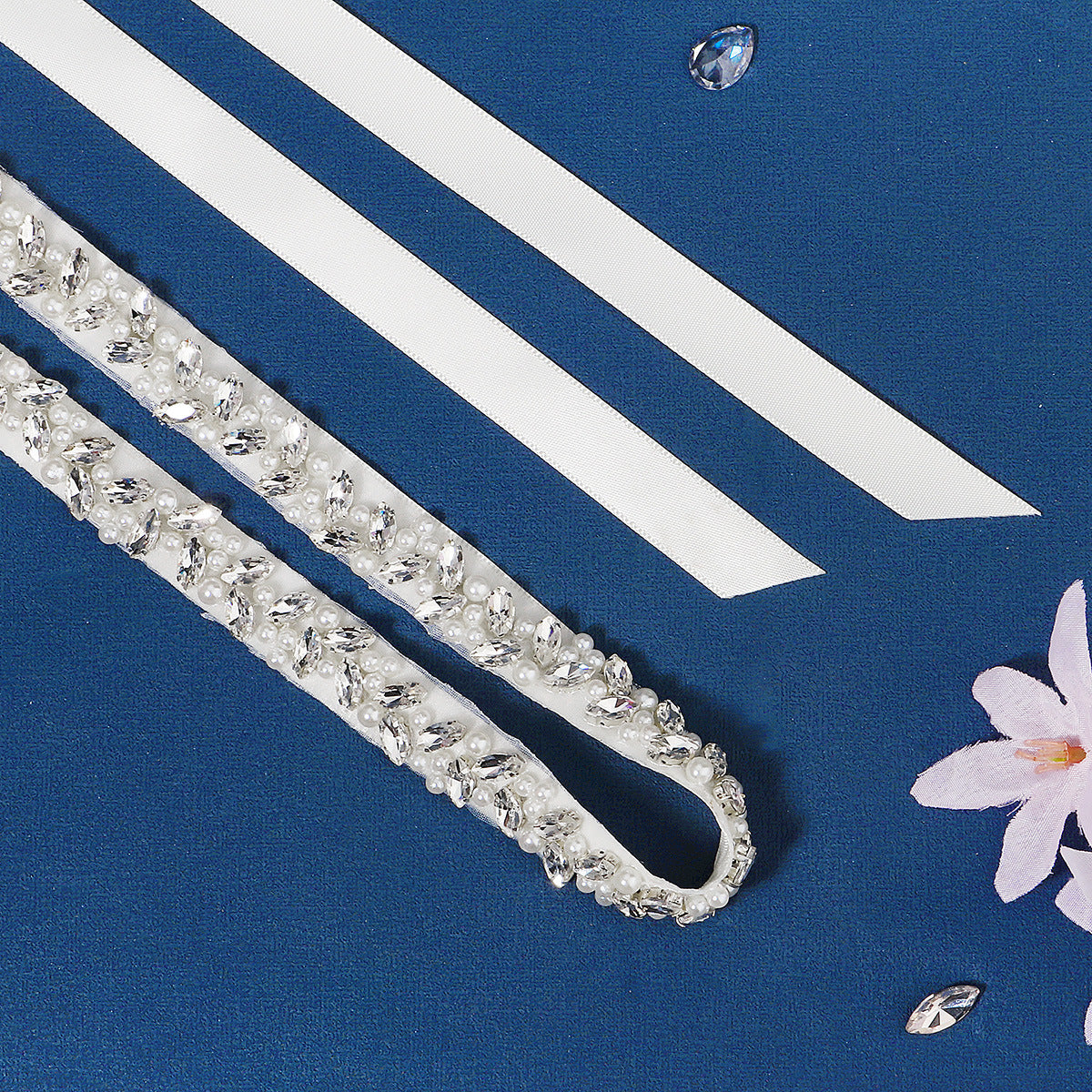 Sparkling Rhinestone Bridal Belt Hand Sewn Floral Design