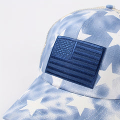 Star Print Ponytail Trucker Hat Flag Embroidery Independence Baseball Cap