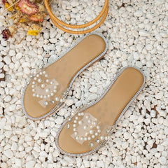 Pearl Rhinestone PVC Slides Women's Sports Slippers