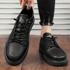 Men's Lace-up Sneakers PU Leather Skate Shoes with Traction