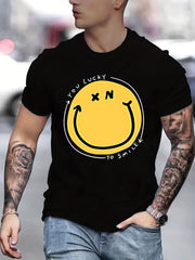 Men's Happy Face Pattern T shirt Active Breathable Tee