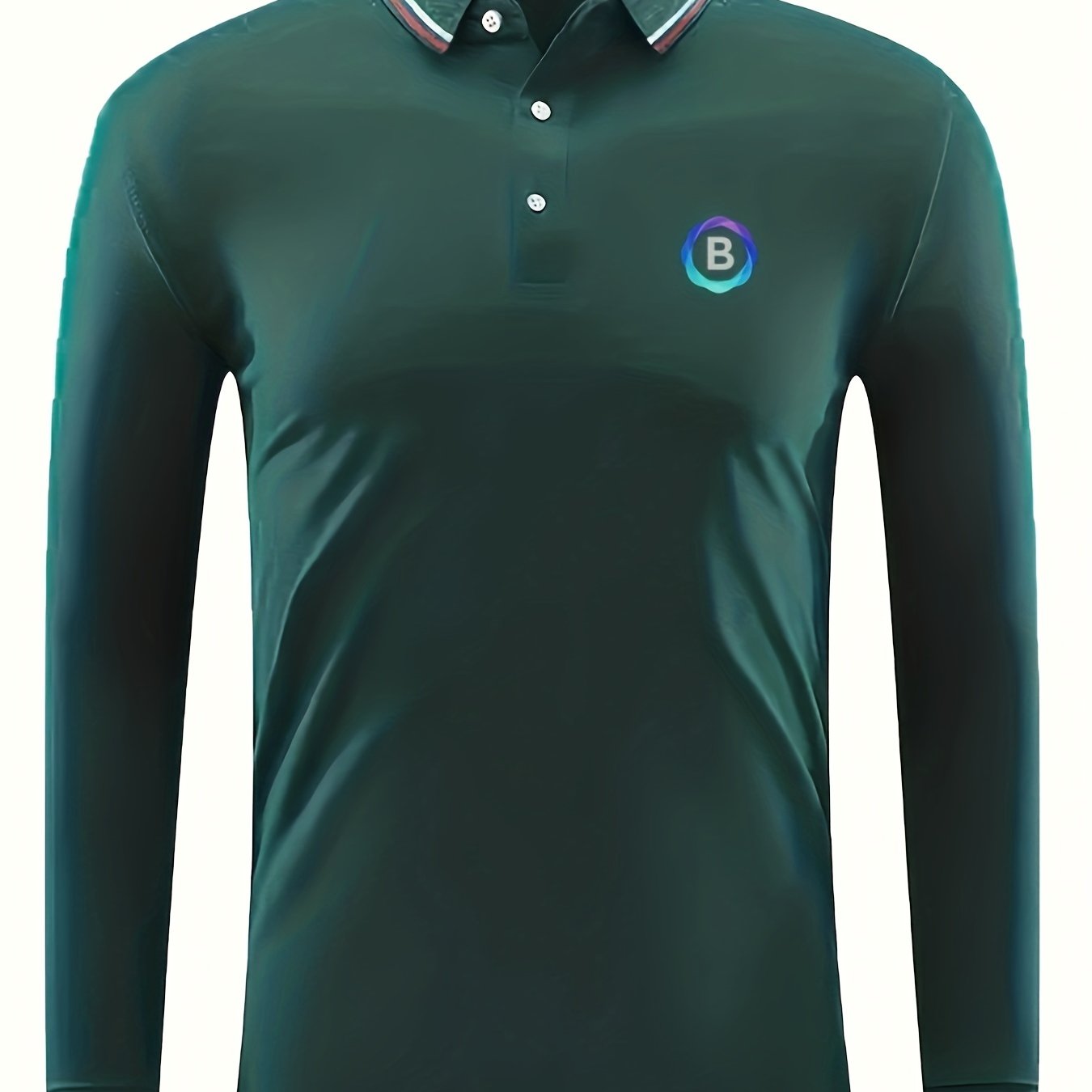 Men's B Print Polo Shirt Casual Slightly Stretch Breathable Button