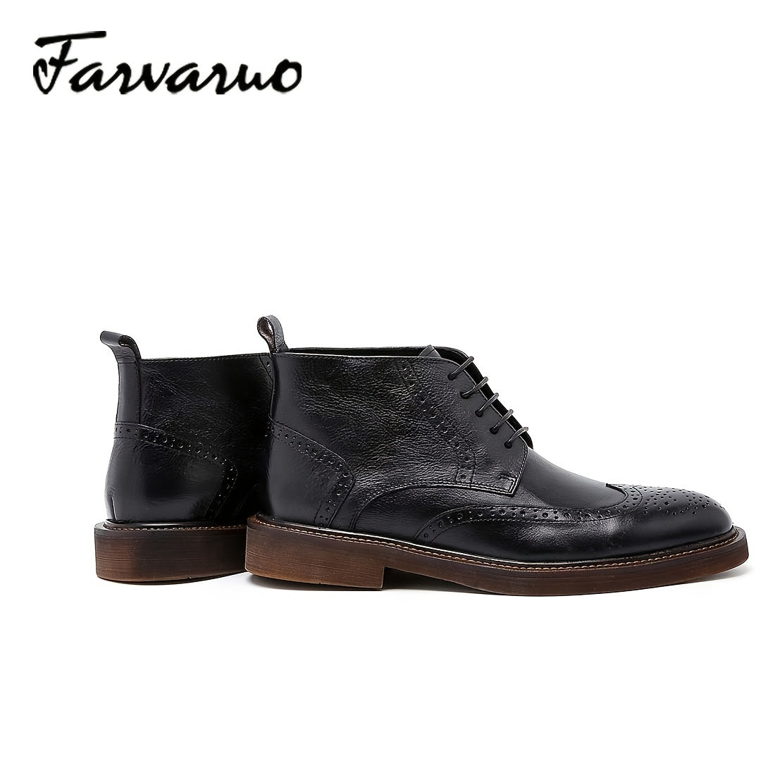 FARWARWO Men's Wingtip Brogue Leather Boots