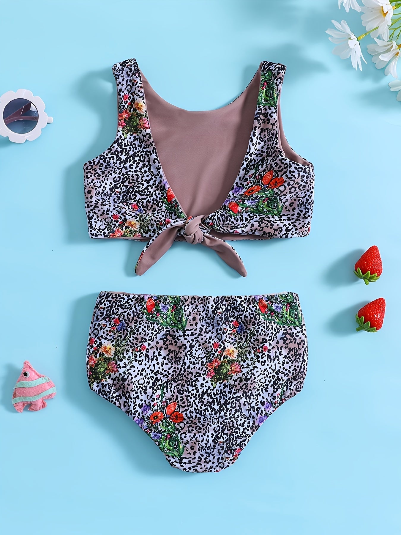 2pcs Heart Graphic Girls Bikini Swimsuit Set Beach Vacation Gift