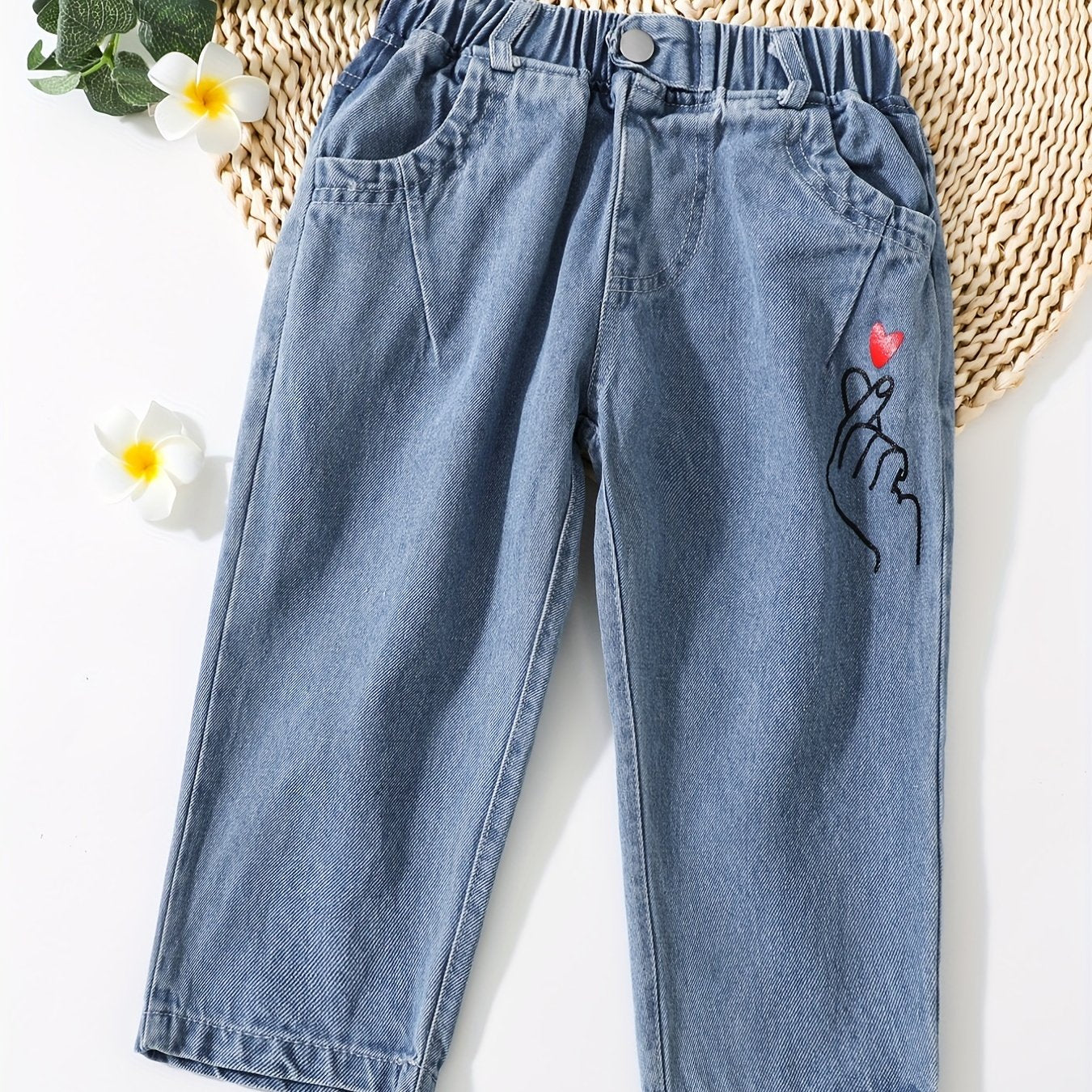 Toddler Girls Heart Graphic Casual Denim Pants Trousers