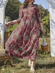 Boho Dress Women's Plus Floral Print Ruched Loose Fit Dress