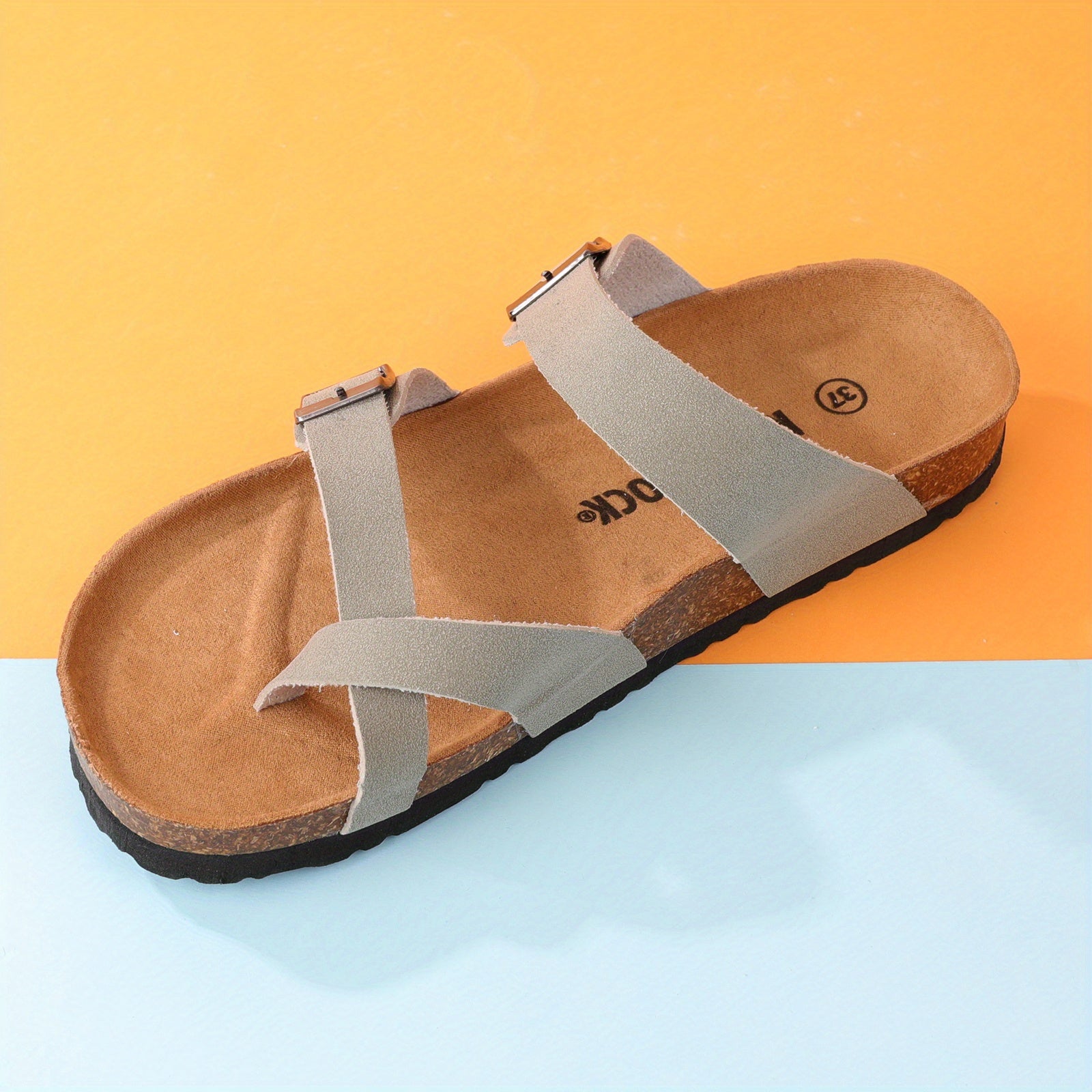 Women's Flat Cork Sandals Toe Loop Cross Strap Summer Sandals