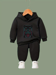 Girls Building Print Hoodie Jogger Pants Set Sports