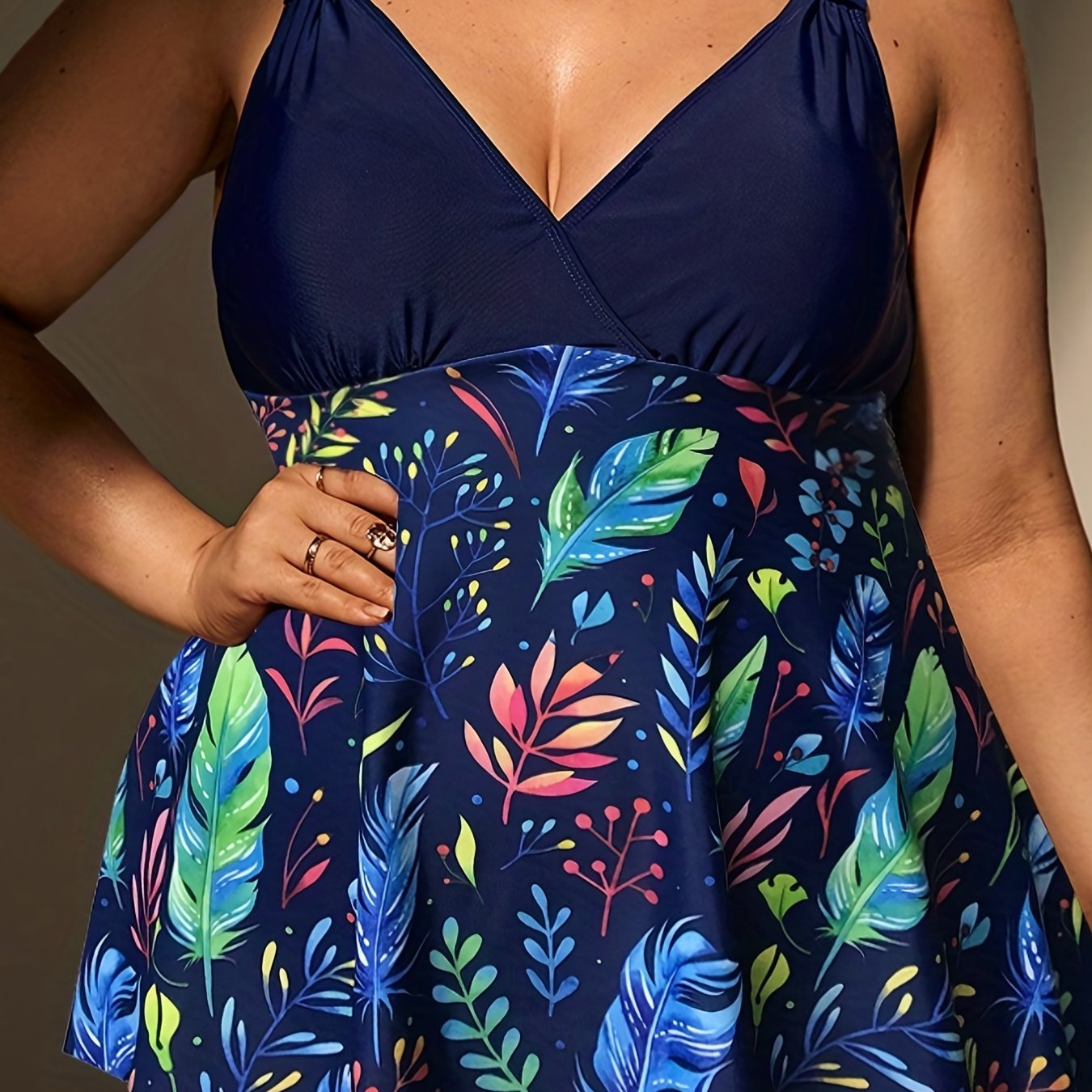 Vacay Tankini Set Women's Plus Tropical Print Ruched Top & Shorts