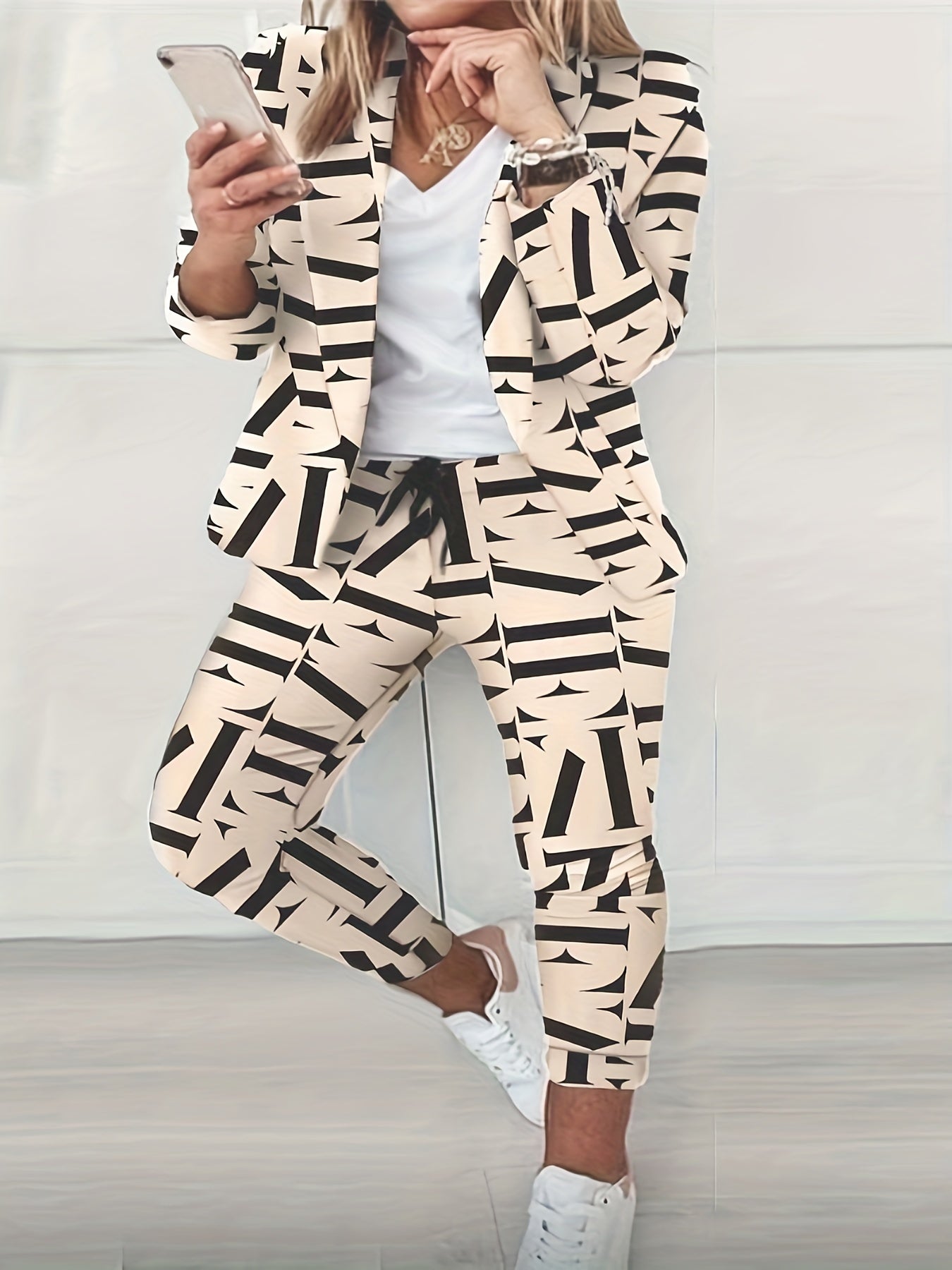Allover Print Blazer & Pants Set for Women