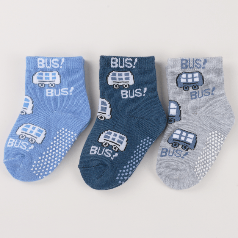 3 Pairs Non-slip Socks for 0-2 Year Old Boys - Little Train & Polka Dot Pattern
