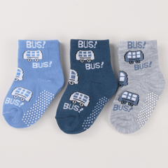 3 Pairs Non-slip Socks for 0-2 Year Old Boys - Little Train & Polka Dot Pattern