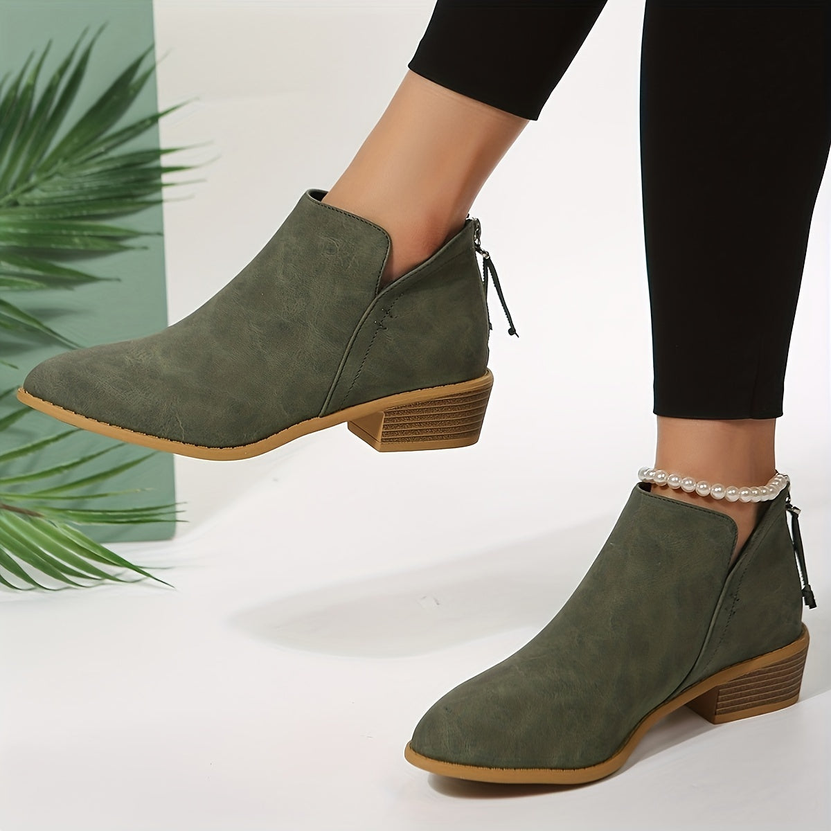 Chunky Heel Ankle Boots Zipper Retro Short Boots
