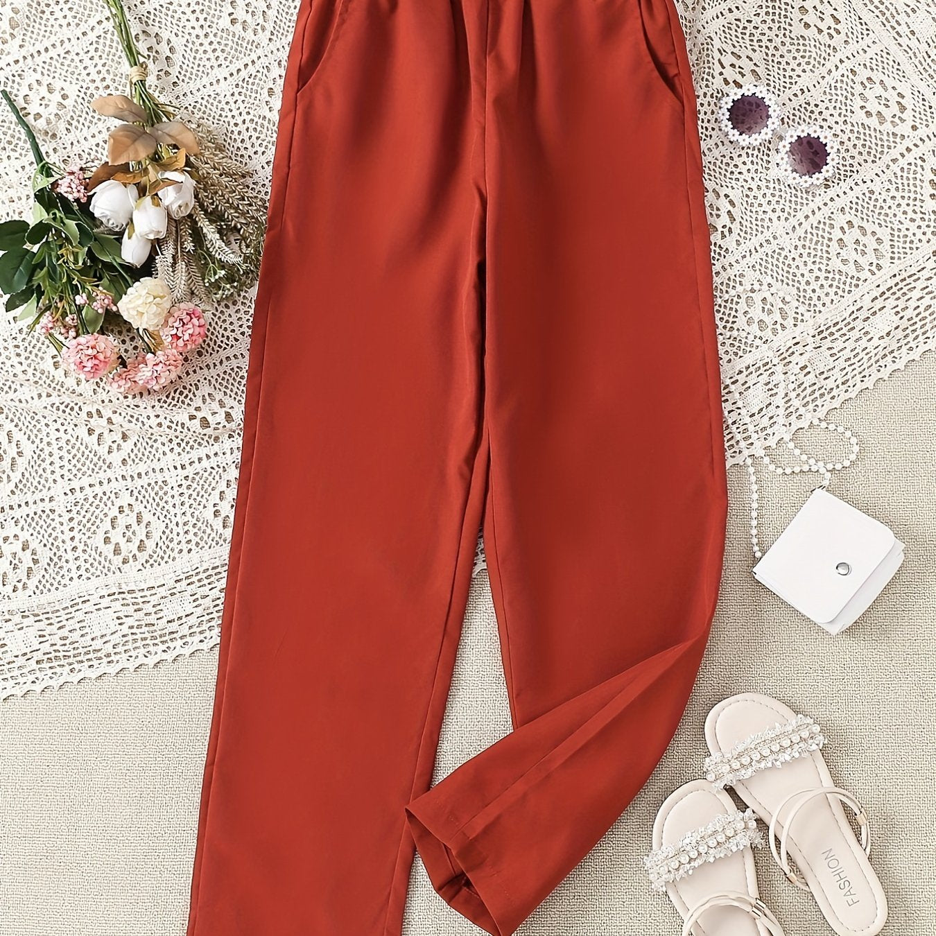 Girls' Straight Leg Casual Pants With Pocket