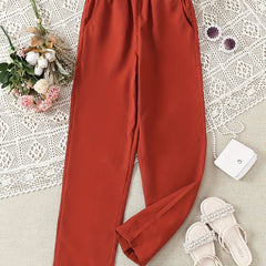 Girls' Straight Leg Casual Pants With Pocket