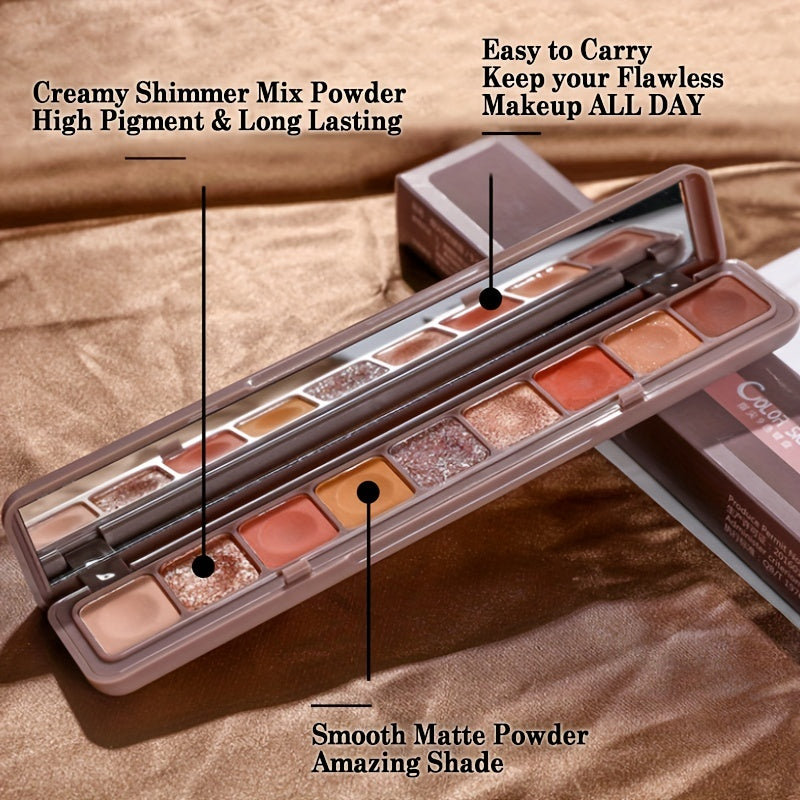 9-Color Waterproof Eyeshadow Palette with Shimmer Pearly Matte Glitter Textures