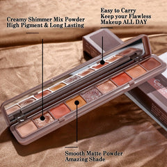 9-Color Waterproof Eyeshadow Palette with Shimmer Pearly Matte Glitter Textures