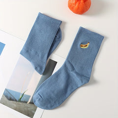 Cartoon Banana Embroidery Socks Mid Tube Women's Stockings
