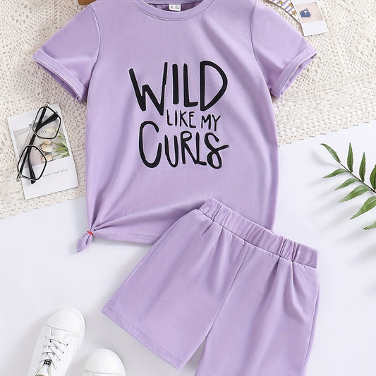 2pc Toddler Girls WILD LIKE MY CURLS T Shirt & Track Shorts Set