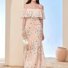 Floral Off Shoulder Bridesmaid Dress Ankle Length